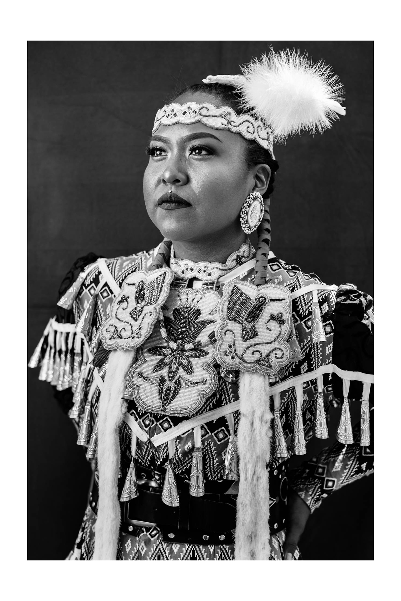 indian-jingle-dress-woman-black-and-white-portrait