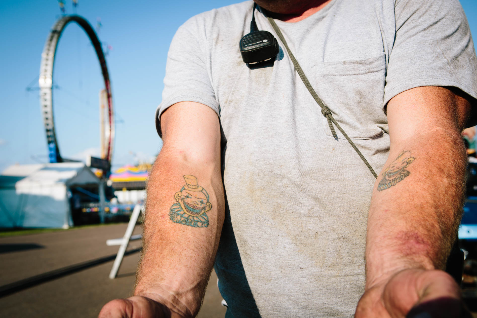 northern-wisconsin-carnival-worker-forearm-clown-tattoos-chippewa-falls-wi-7118